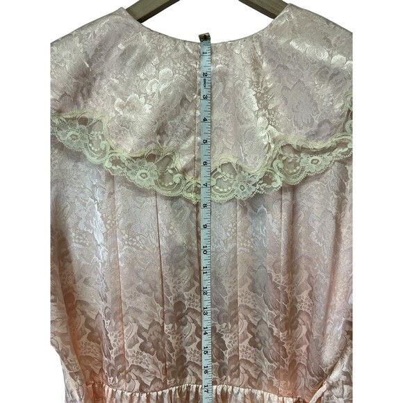 VICTORIA'S SECRET Vintage 90s Gold Label Long Satin Robe Belted Peach Lace M/L - Picture 13 of 14